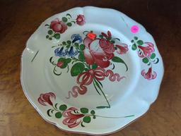 Antique French Faience Plate Hand Painted Floral French, Measure Approximately 12 Inches In Diameter