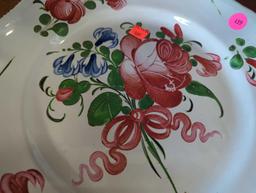 Antique French Faience Plate Hand Painted Floral French, Measure Approximately 12 Inches In Diameter