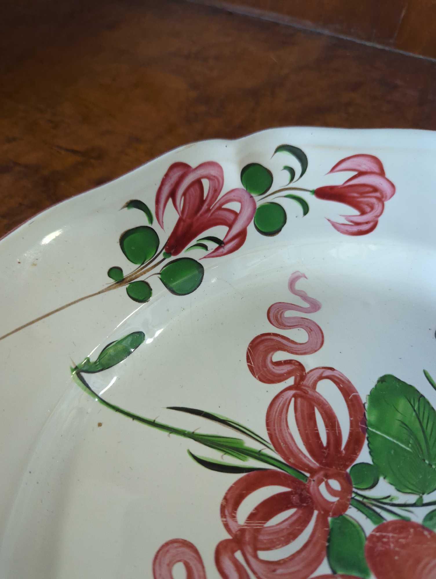 Antique French Faience Plate Hand Painted Floral French, Measure Approximately 12 Inches In Diameter