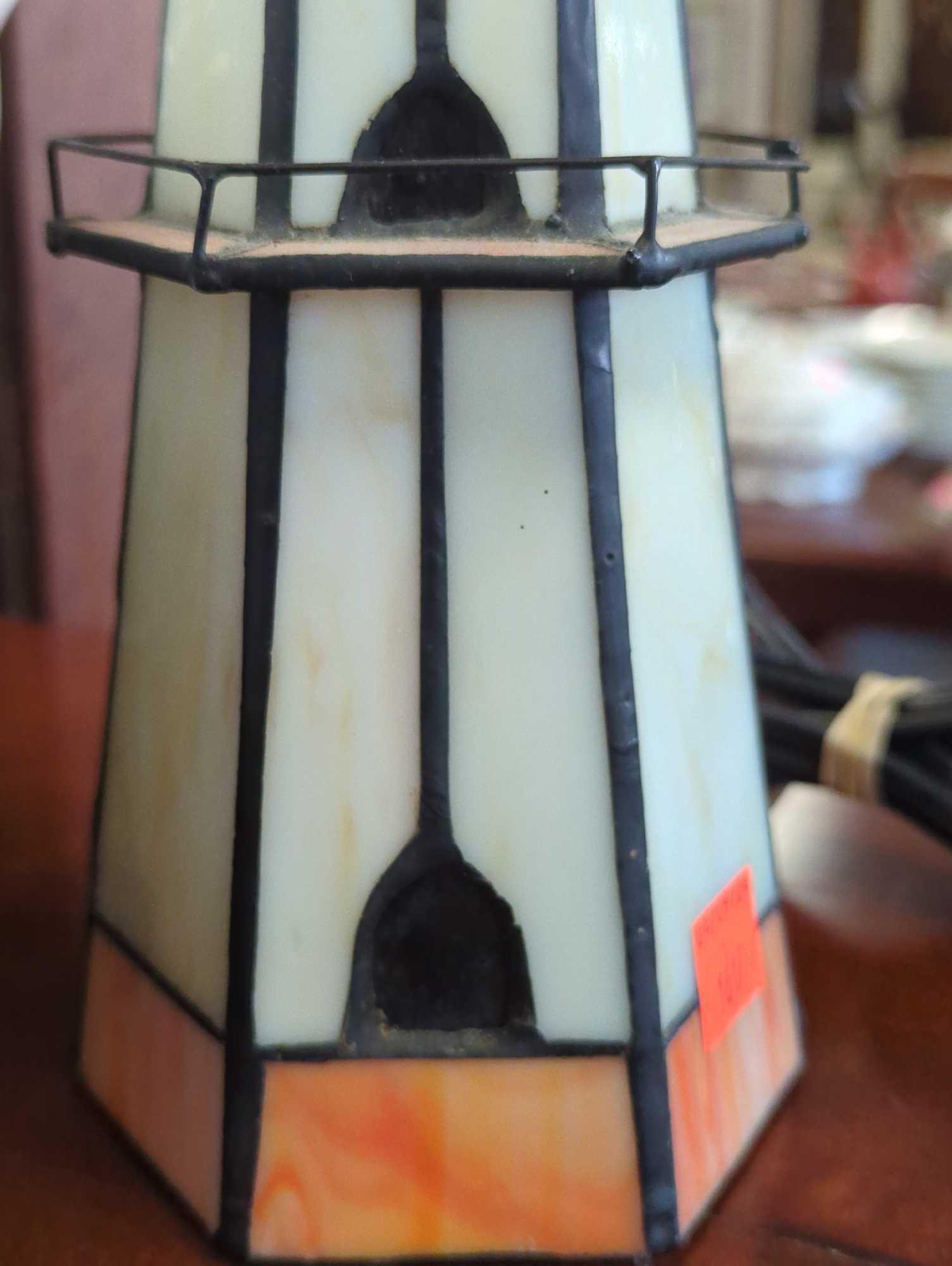 Home Center Tiffany Style Lighthouse Stained Glass Lamp, Measure Approximately 10 Inches Tall, What