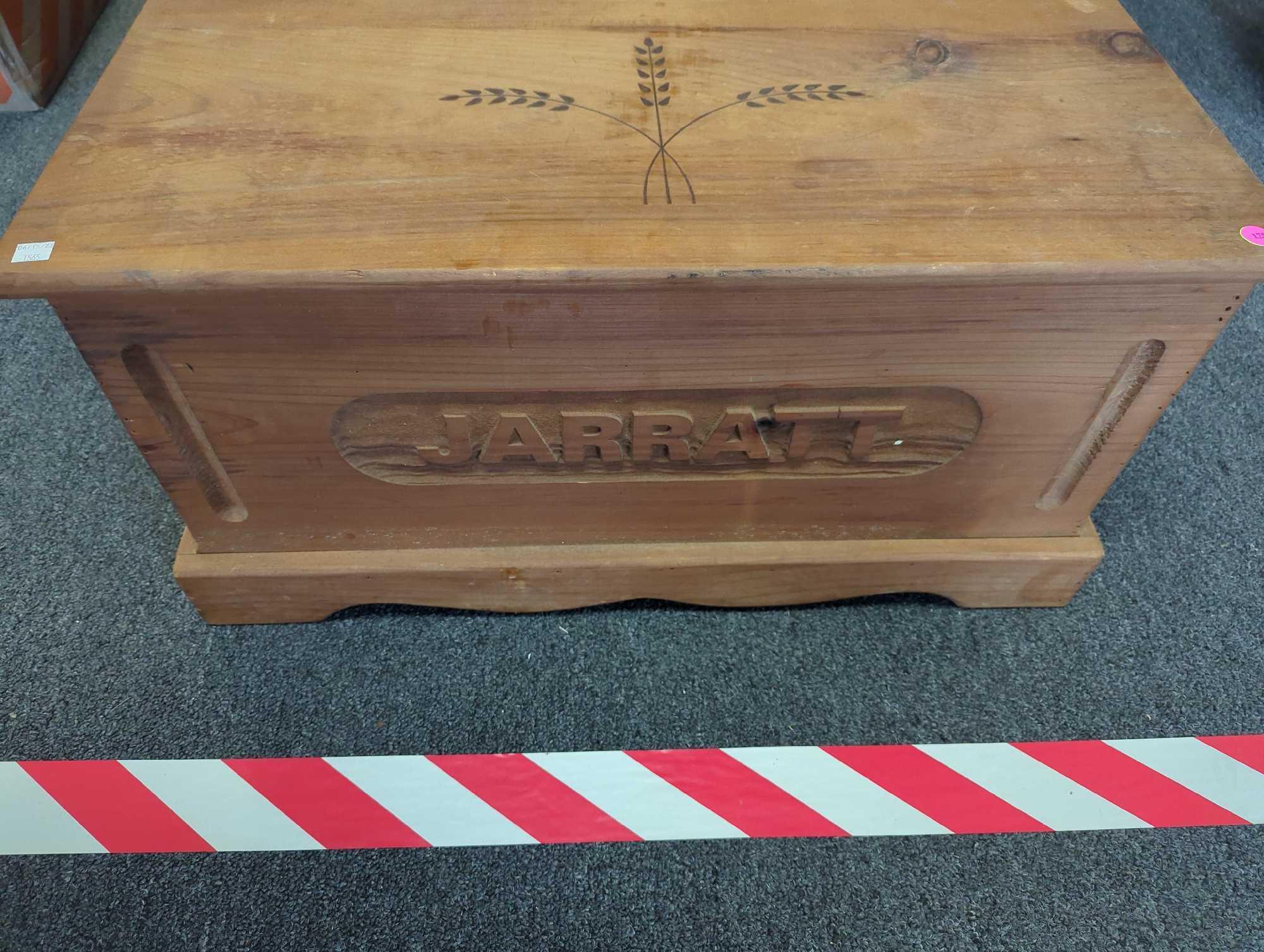 Kids Wooden Toy Chest With The Name Jarratt Carved into The Front Measure Approximately 30.5 in x 15