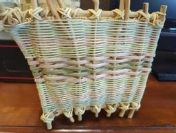 Lot of Assorted Baskets To Include, Double Basket Woven With One Handle Hand Painted White and Blue,