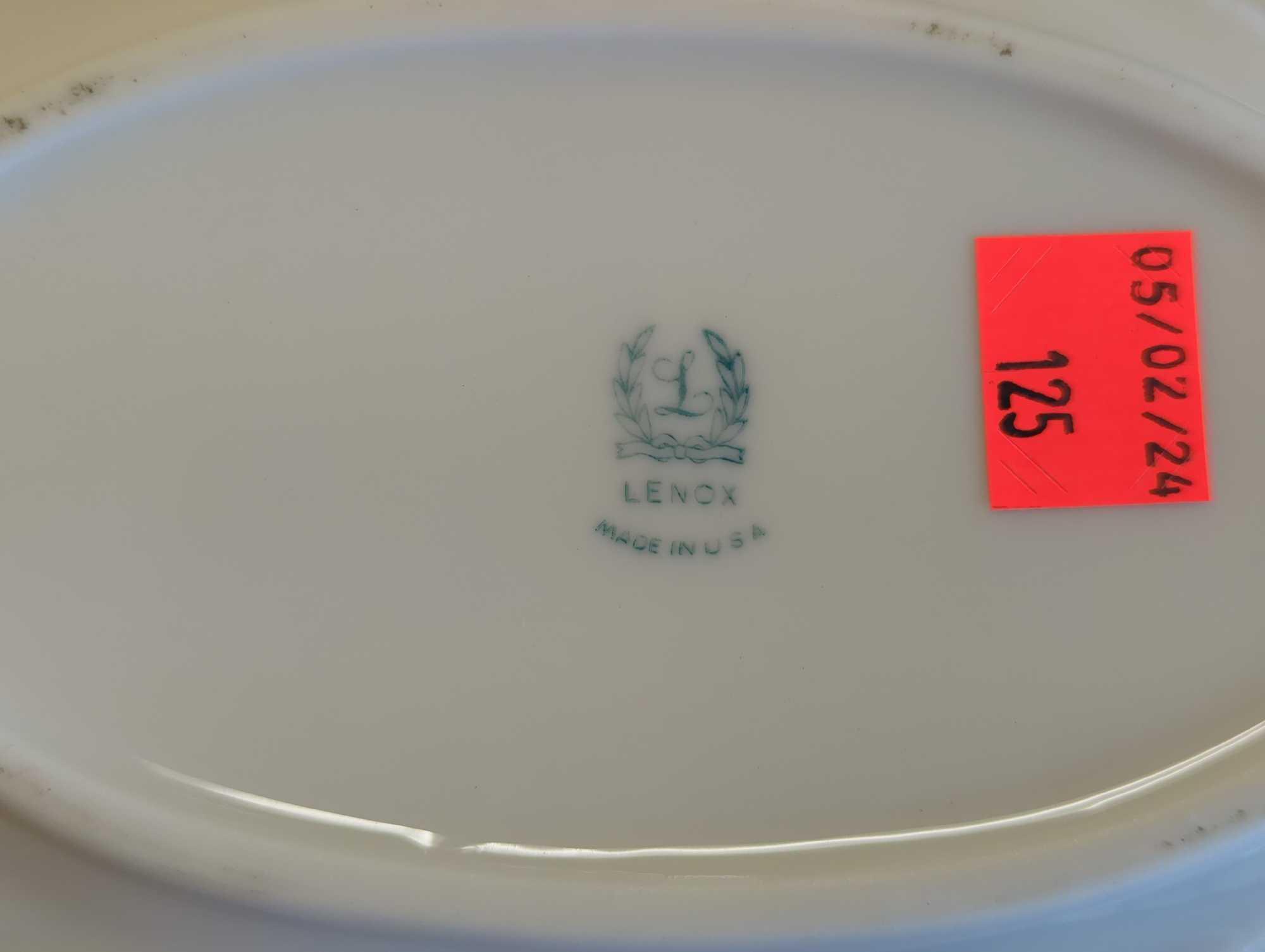 Lot of 2 Items To Include, 1930-1953 Lenox 9" Creamy White Acanthus Leaf Bowl ~ Blue / Green Stamp