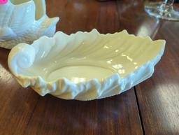 Lot of 2 Items To Include, 1930-1953 Lenox 9" Creamy White Acanthus Leaf Bowl ~ Blue / Green Stamp