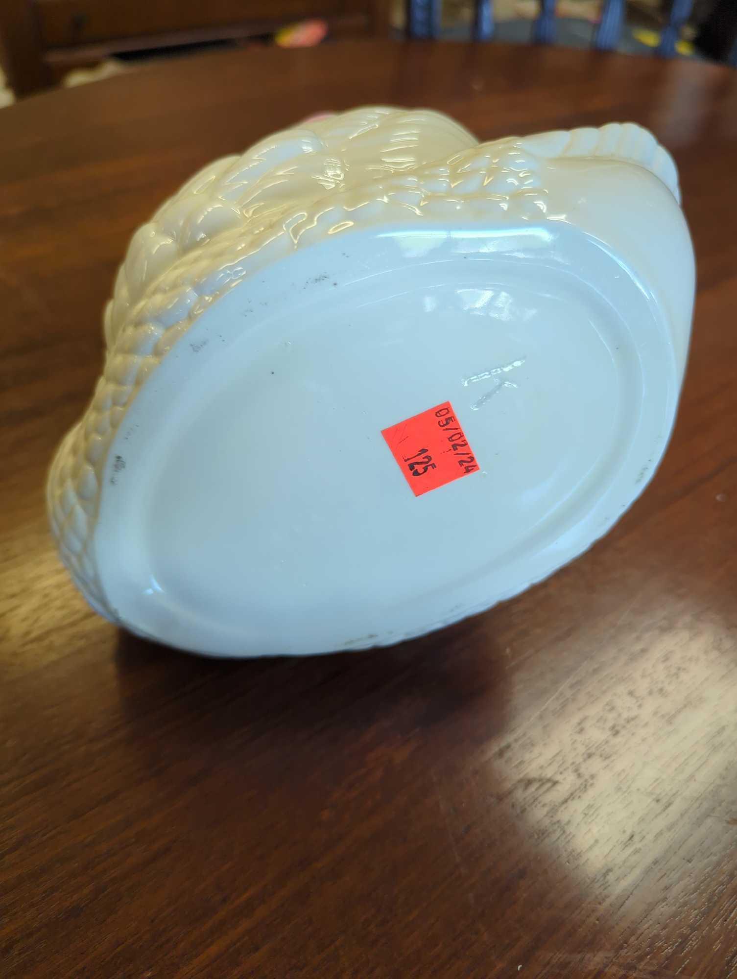 Lot of 2 Items To Include, 1930-1953 Lenox 9" Creamy White Acanthus Leaf Bowl ~ Blue / Green Stamp