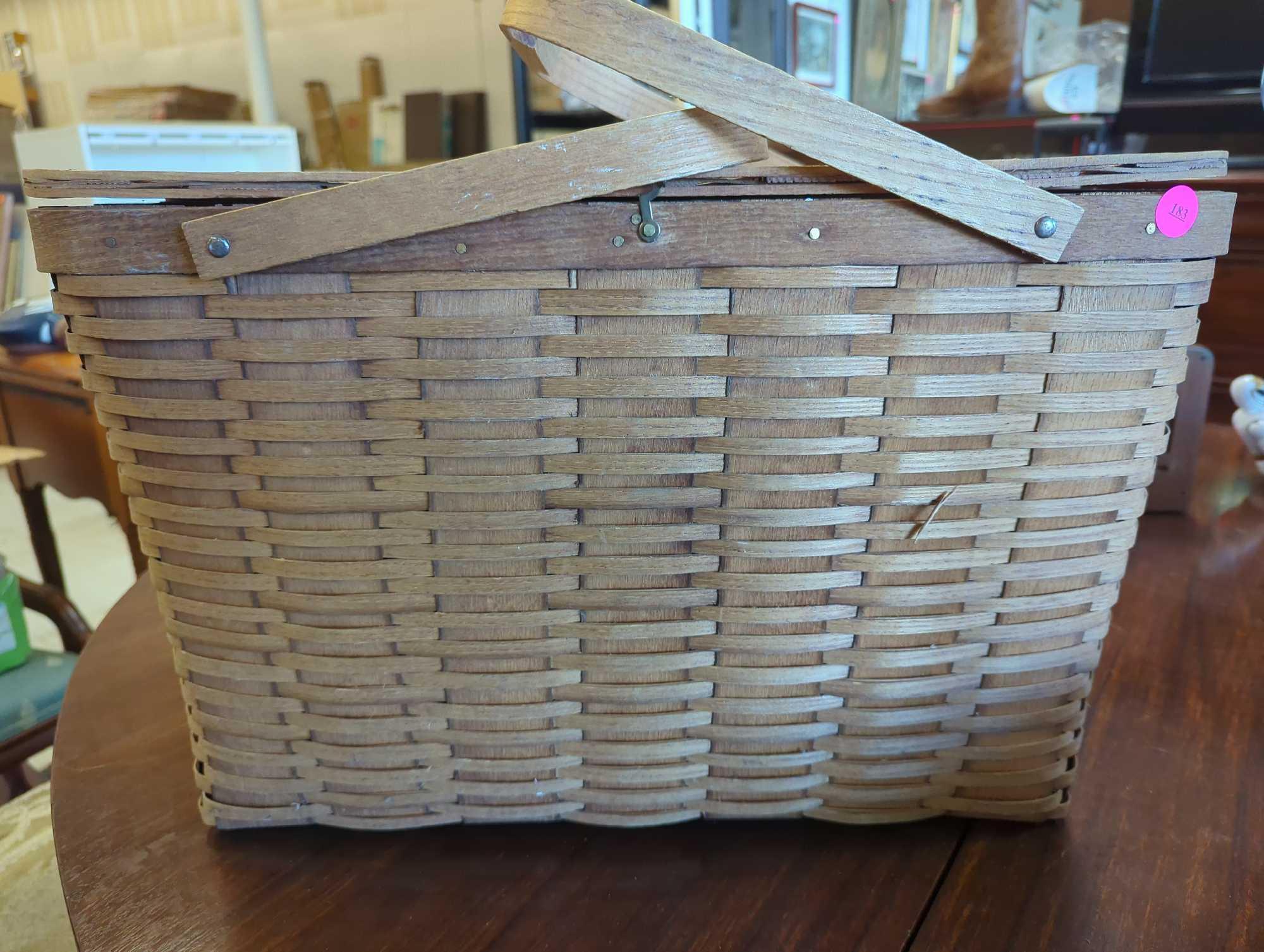 Lot of 2 Baskets to Include, Putney Basketville Picnic Basket, Craft Basket Vermont Measure