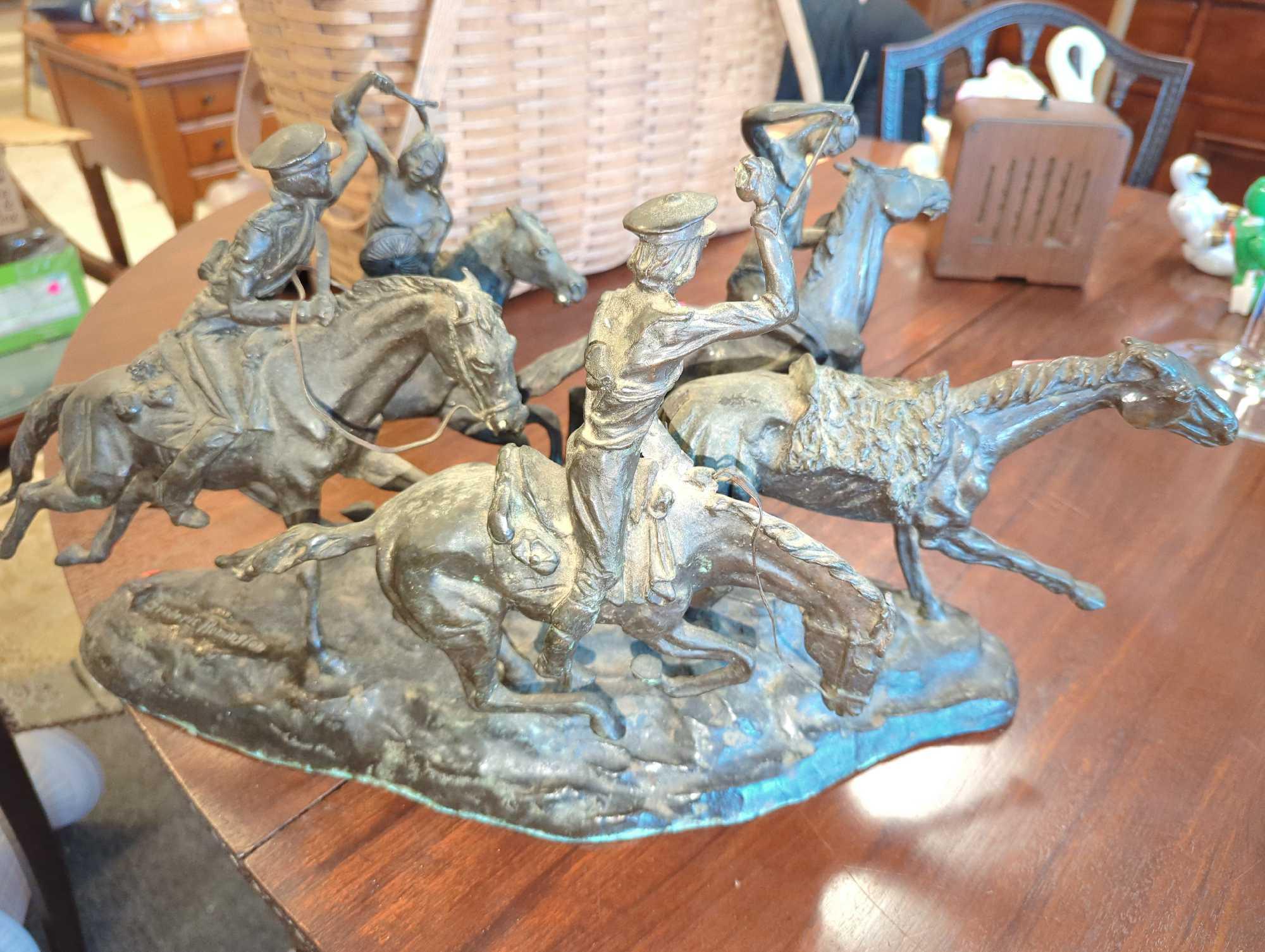 Old Dragoons, Finest US Lost Wax Bronze Sculpture By Frederic Remington Large Measure Approximately