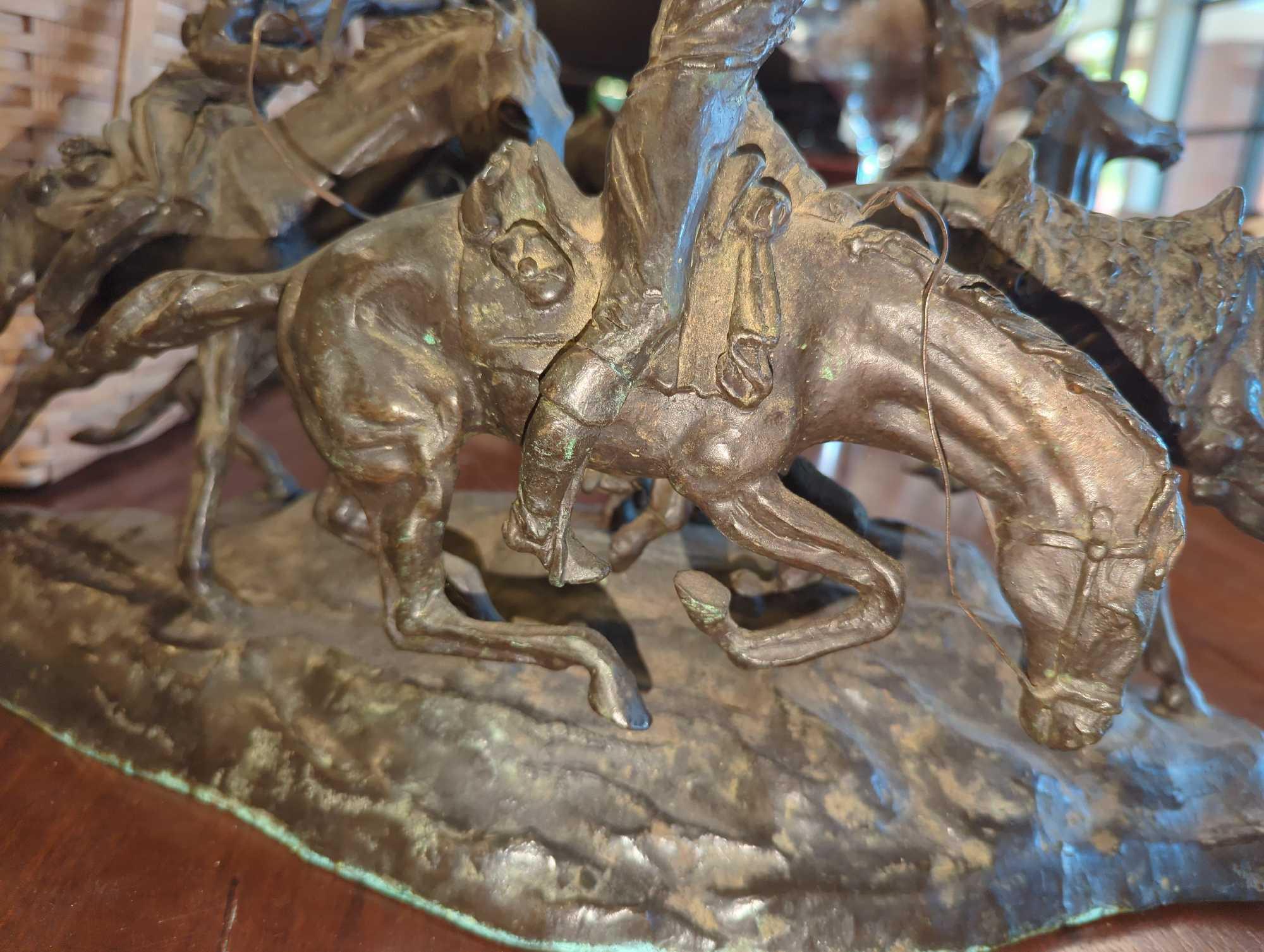 Old Dragoons, Finest US Lost Wax Bronze Sculpture By Frederic Remington Large Measure Approximately