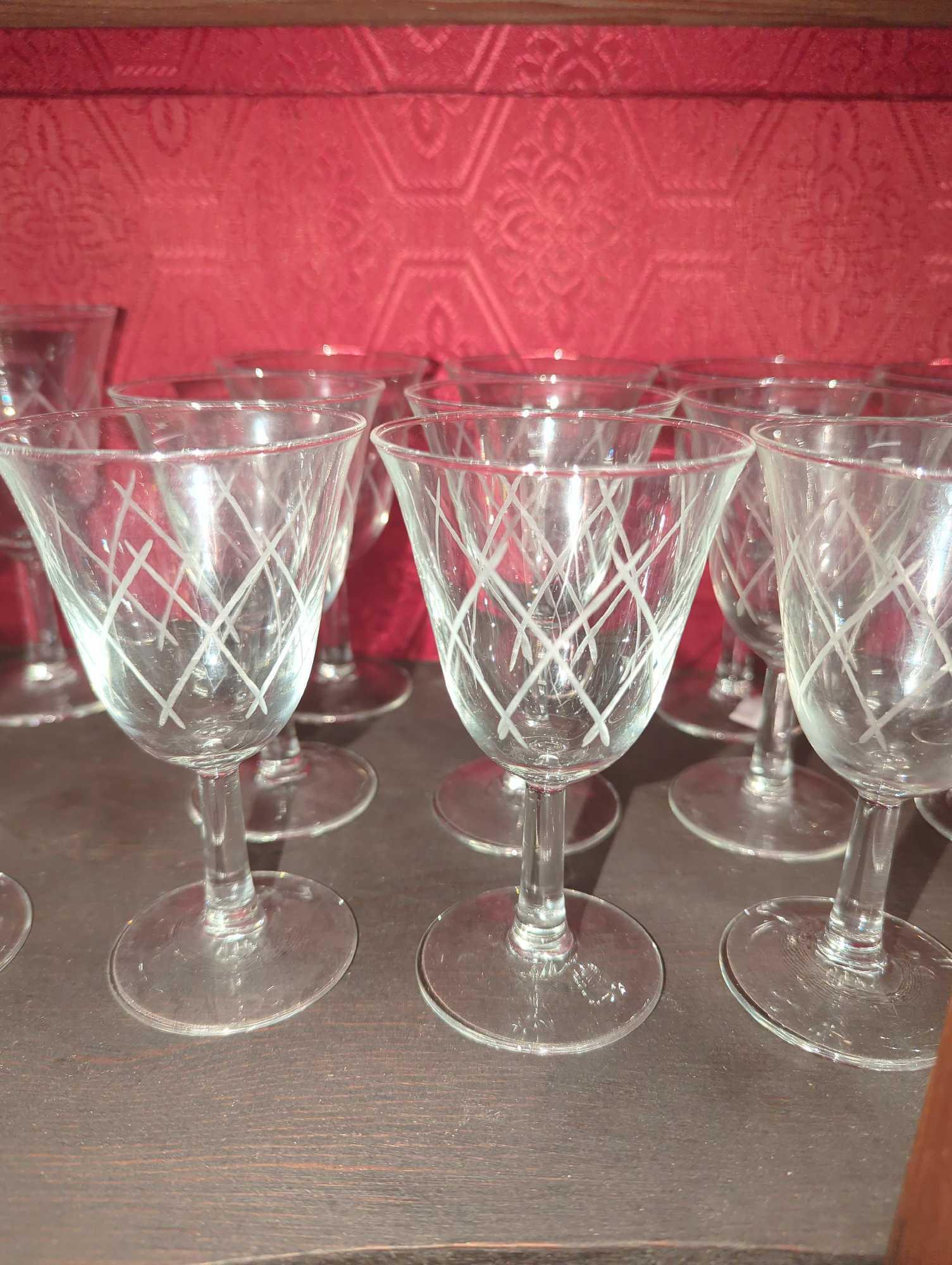 Lot of 18 Antique Art Deco Glasses Goblets Crystal Bohemian Engraved , What you see in photos is