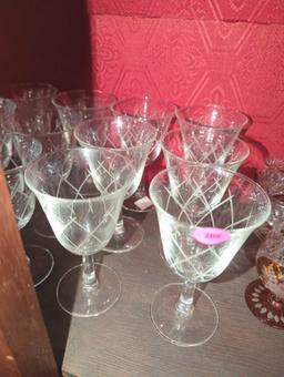 Lot of 18 Antique Art Deco Glasses Goblets Crystal Bohemian Engraved , What you see in photos is
