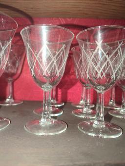 Lot of 18 Antique Art Deco Glasses Goblets Crystal Bohemian Engraved , What you see in photos is