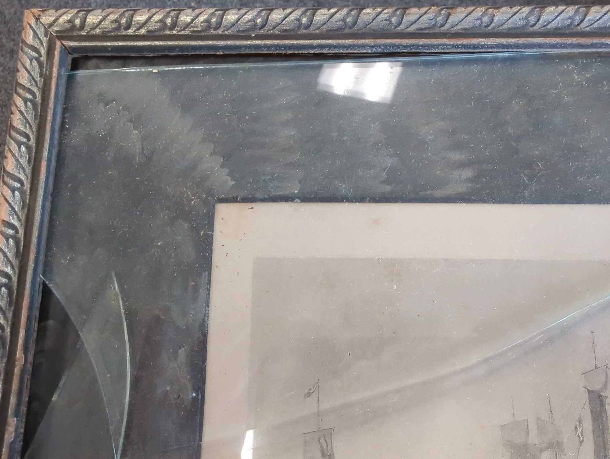 Framed Print Of "The Battle of Trafalgar" By J. Cousen, Engraver, Glass in Frame is Broken Needs to