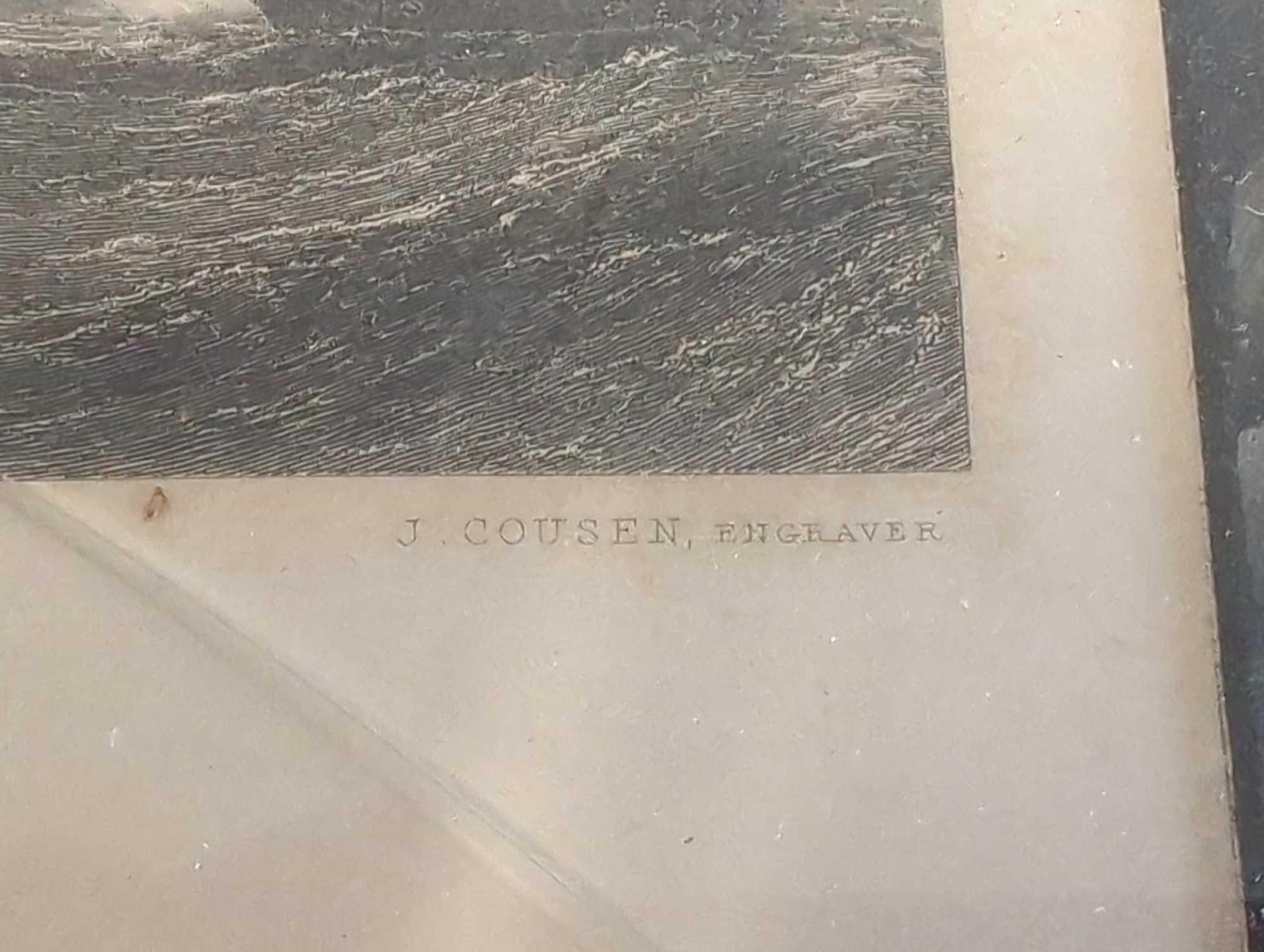 Framed Print Of "The Battle of Trafalgar" By J. Cousen, Engraver, Glass in Frame is Broken Needs to
