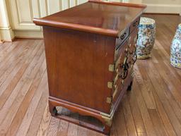 LATE 19TH CENTURY KOREAN BRASS ACCENTED SIDE TABLE/CABINET. FEATURES TWO DRAWERS AT THE TOP AND TWO