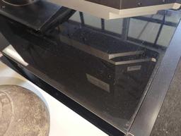 Black TV Stand with 3 Glass Shelves and Metal Sides, Approximate Dimensions - 21.5" H x 42" W x 20"