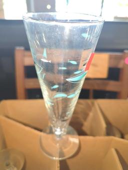 Box of (6) 1950's Libbey Turquoise/Aqua Atomic Fish Pilsner Glasses, Retail Price $85, All Appear to