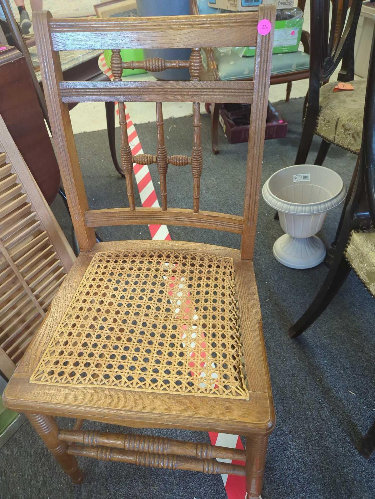 Antique Cane Bottom Chair, With a Honey Dipper Backing and Legs, Measure Approximately 16 in x 15 in