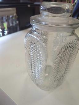 9" Anchor Hocking Sunflower Apothecary Glass Storage Jar Canister, With Lid, What you see in photos