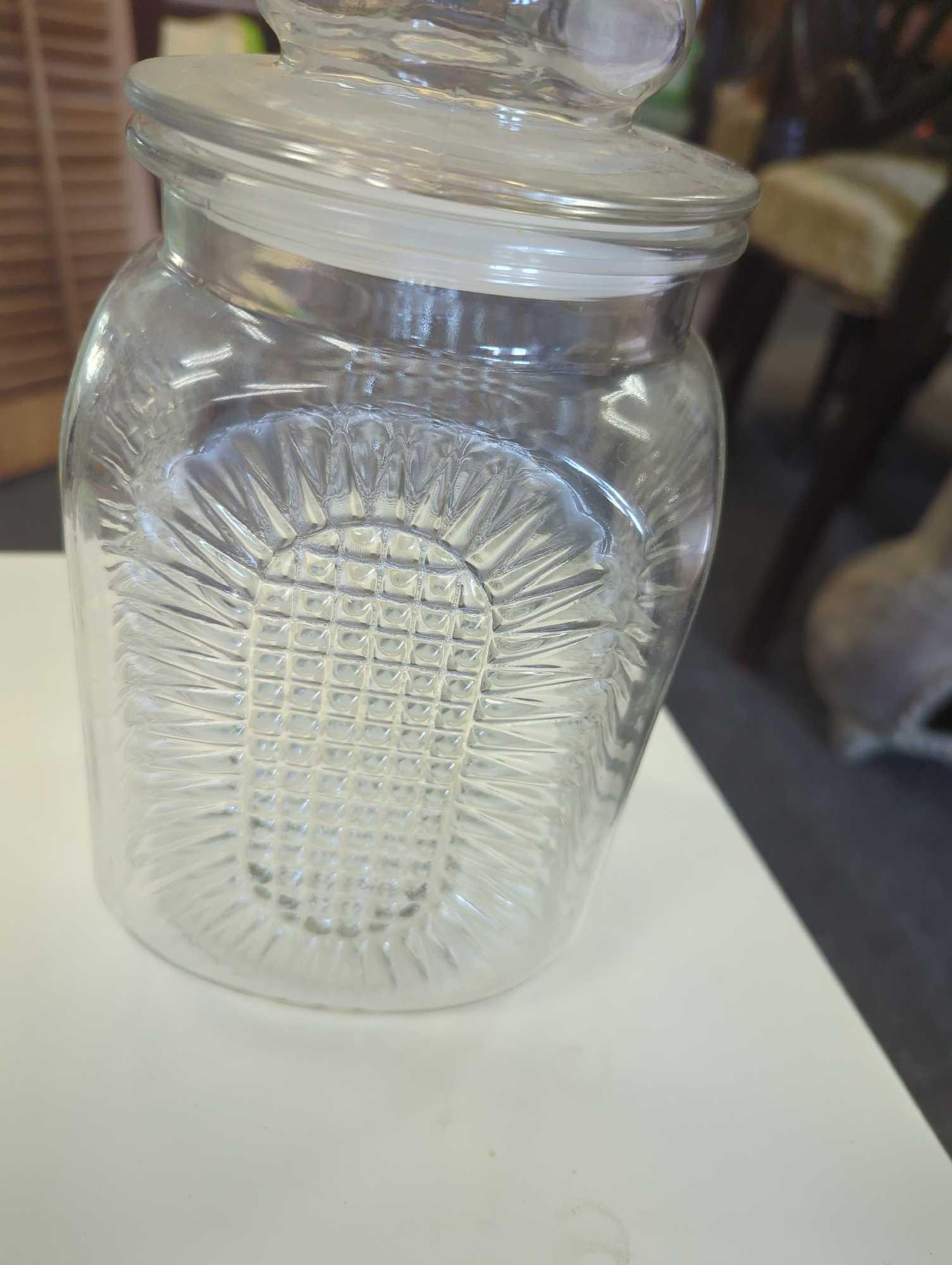 9" Anchor Hocking Sunflower Apothecary Glass Storage Jar Canister, With Lid, What you see in photos