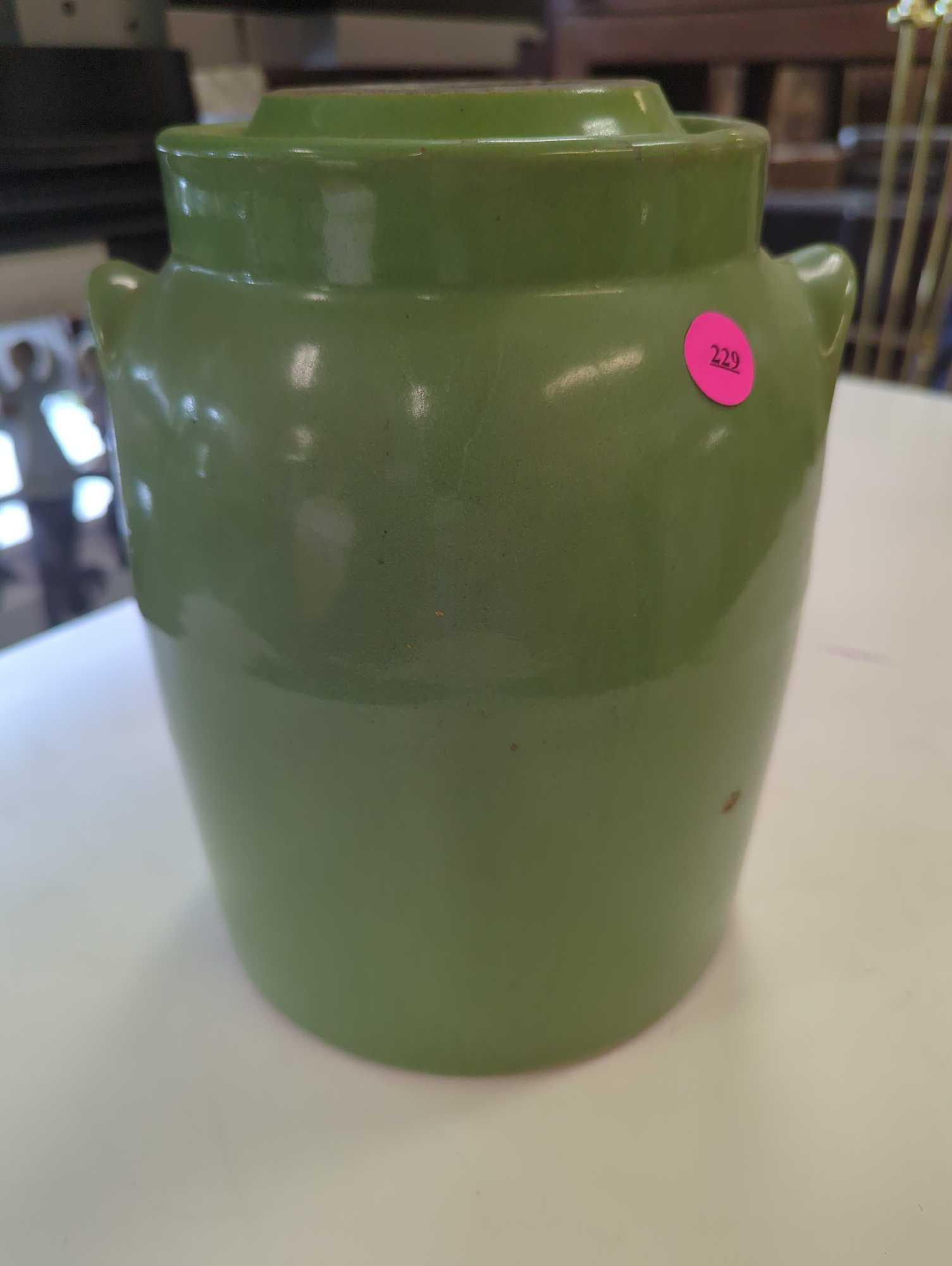 Vintage Cookie Jar With Lid Green ware Hand Painted Pottery 10.5"H X 8"D, What you see in photos is