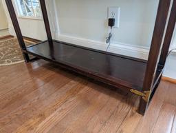 LATE 19TH CENTURY KOREAN BRASS ACCENTED THREE DRAWER SOFA/HALL TABLE.