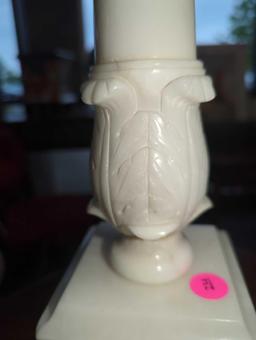 1960's Neoclassical White Marble Lamp, No Shade, Approximate Dimensions - 30" H x 5.5" W x 5.5" D,