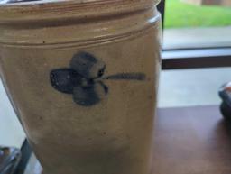 Antique 1870s Cobalt Blue Salt Glazed Decorated Stoneware Crock Jar, Comes as is shown in photos.