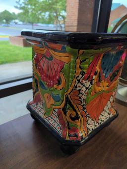 Talavera ball footed square planter. Comes as is shown in photos. Appears to be used. 10.5"W x