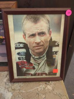 NASCAR driver Davie Allison clock (13.5"W x 12"H) and framed photo of NASCAR driver Mark Martin (9"W