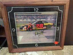 NASCAR driver Davie Allison clock (13.5"W x 12"H) and framed photo of NASCAR driver Mark Martin (9"W