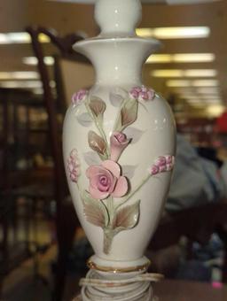 Lot of 2 Lamps To Include Vintage Porcelain Lamp with Flowers C.1960 Measure Approximately 22 inches