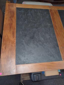 (Heavy Item - Bring Your Own Help) Maple Dining Table With Stone Inlays, Top has Some Scratches,