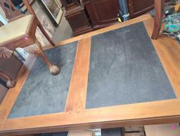 (Heavy Item - Bring Your Own Help) Maple Dining Table With Stone Inlays, Top has Some Scratches,