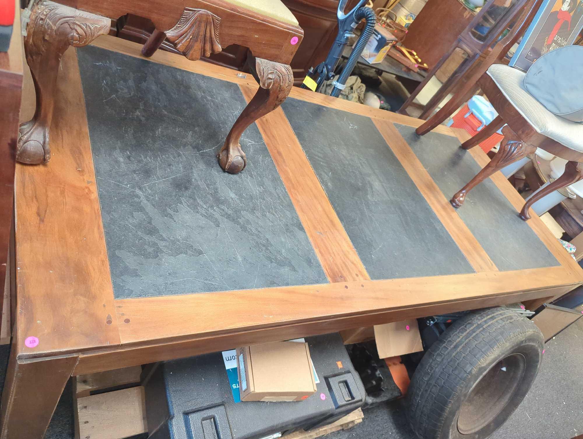 (Heavy Item - Bring Your Own Help) Maple Dining Table With Stone Inlays, Top has Some Scratches,