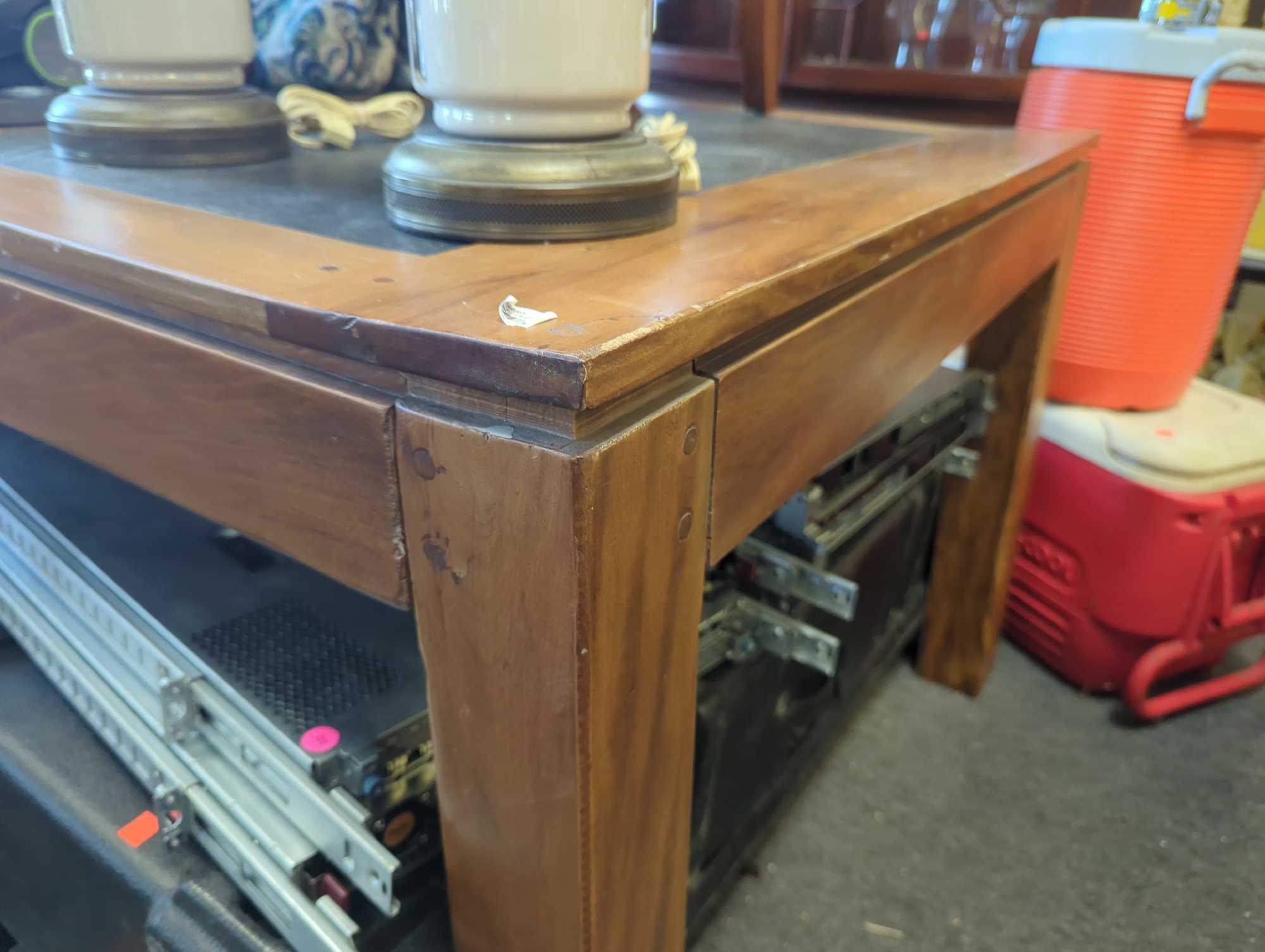 (Heavy Item - Bring Your Own Help) Maple Dining Table With Stone Inlays, Top has Some Scratches,