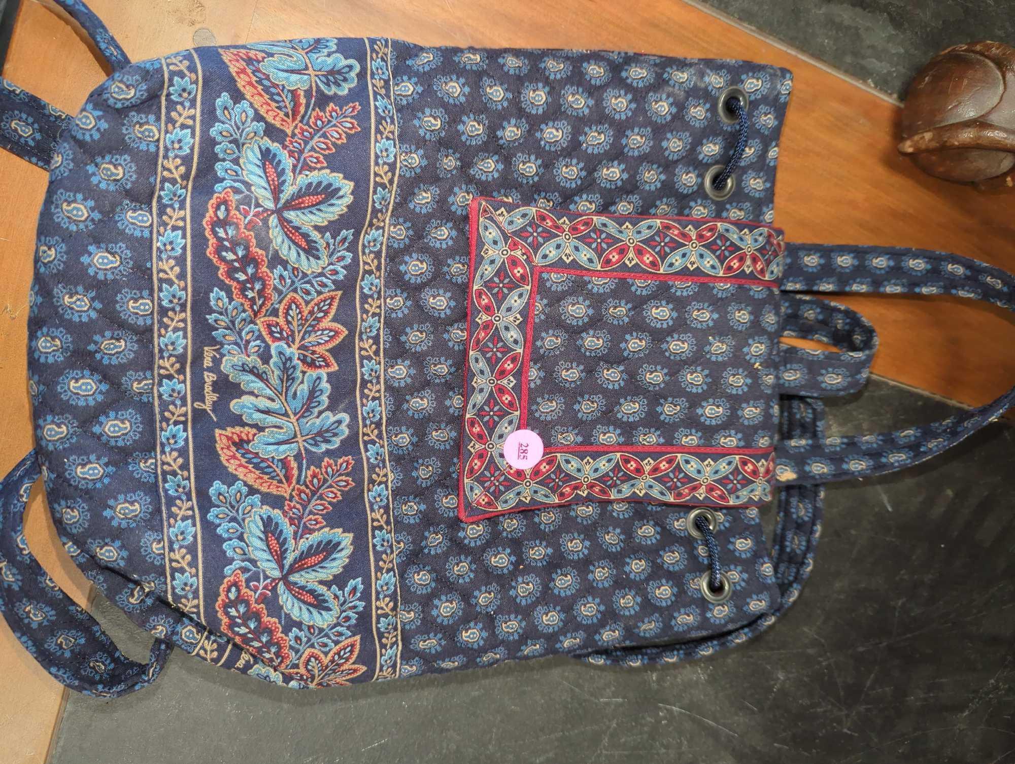 Vera Bradley Backpack Purse Set in 1998 Classic Navy Pattern including Mimi Backpack, Small Cosmetic