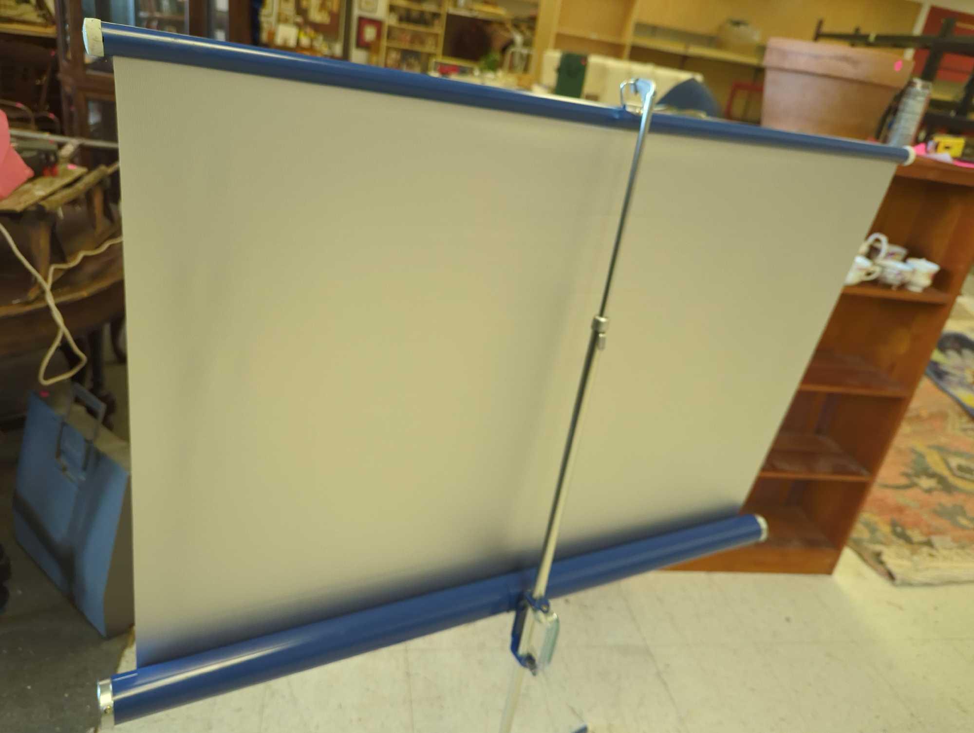 Old Style Da-Lite Professional Silver Flyer Projection Screen in Blue, Approximate Dimensions - 51"