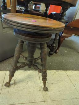 (Seat Needs Repairs) Vintage Claw Footed Round Piano Stool, Measure Approximately 15 in x 19.5 in,