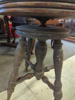 (Seat Needs Repairs) Vintage Claw Footed Round Piano Stool, Measure Approximately 15 in x 19.5 in,