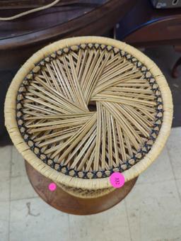 Vintage Round Woven Wicker Rattan Basket Pedestal Drum Table Plant Stand Stool, Measure