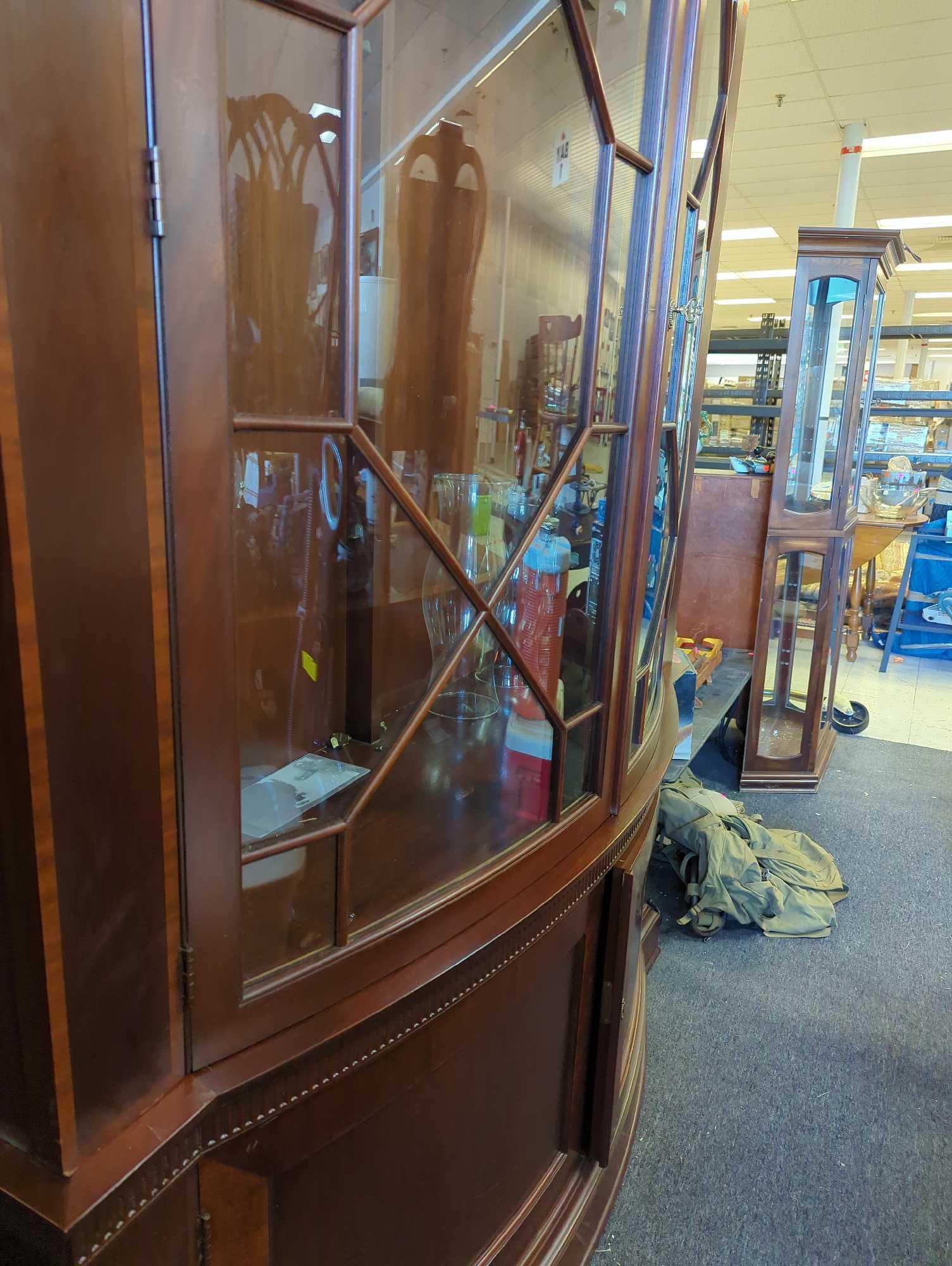 (Bring Help with This Item) Baker China Cabinet Breakfront Bookcase Palace Curved Glass, Missing