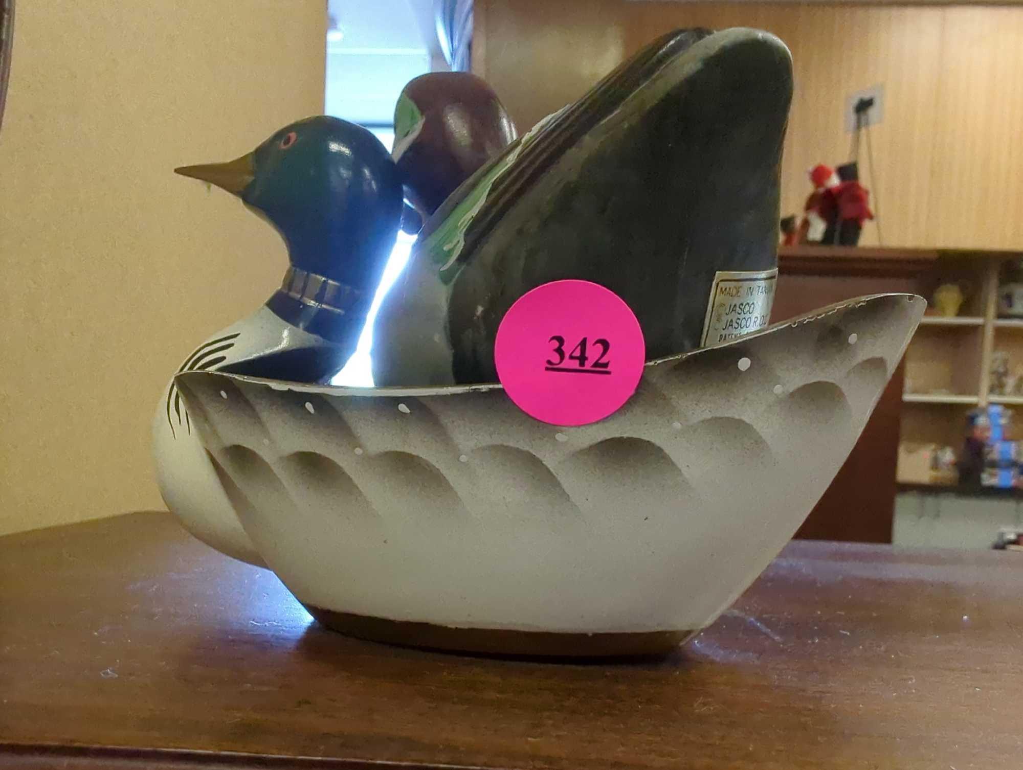 Lot of 2 Items To Include, Vintage Metal Loon Duck Oval Shaped Bowl Dish Hand Painted Brass Made in