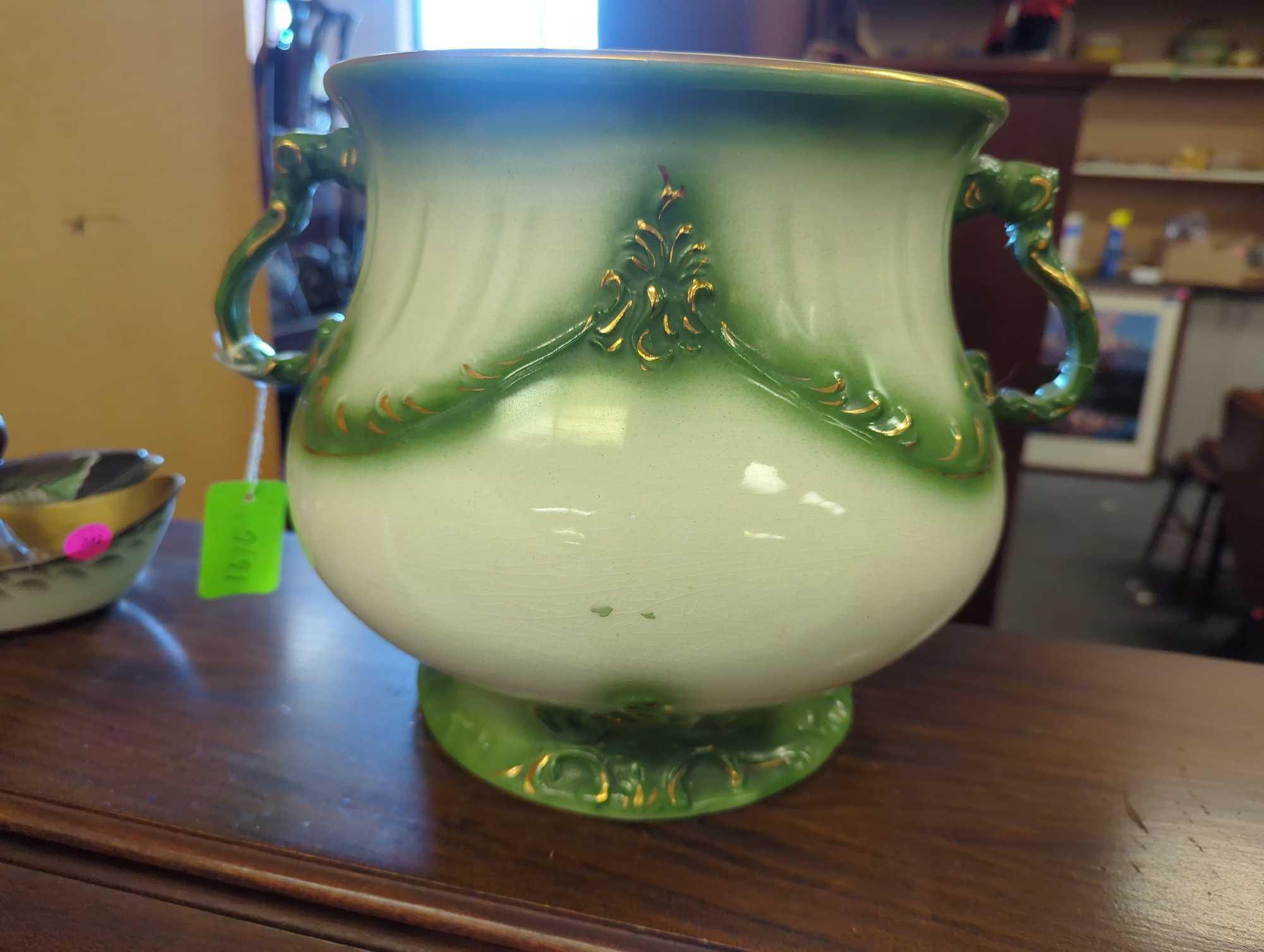 Royal China International Ceramic Planter Pot, With 2 Side Handles, One handle is Repaired with