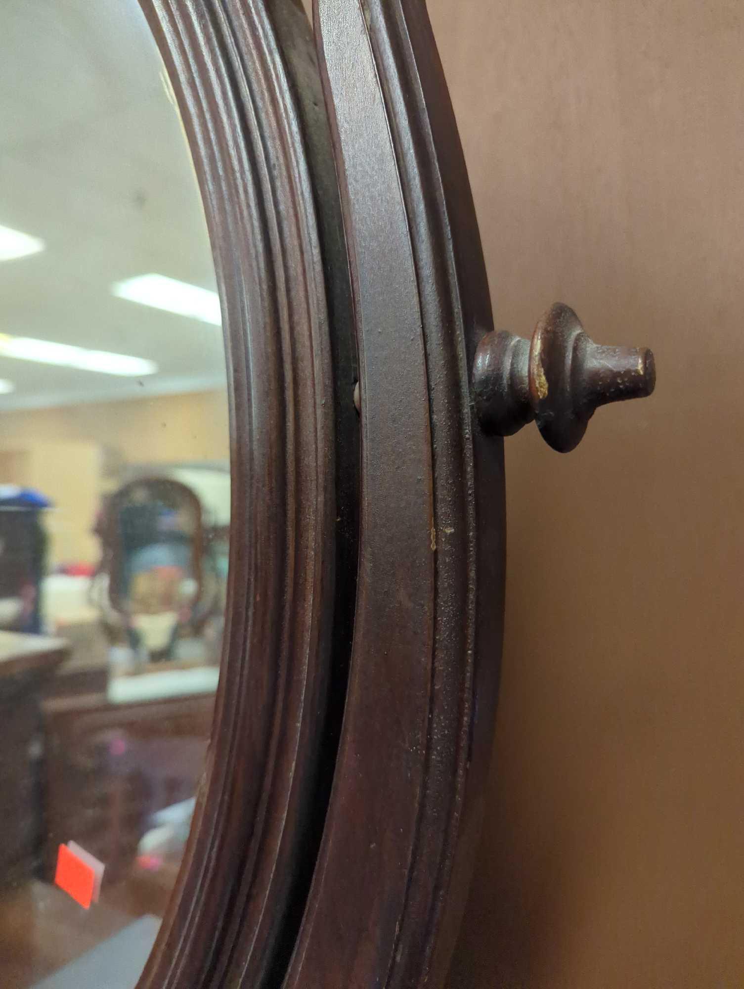 Victorian Mahogany Swing Mirror With A Jewelery Box, Measure Approximately 11 in x 9 in x 29.5 in,