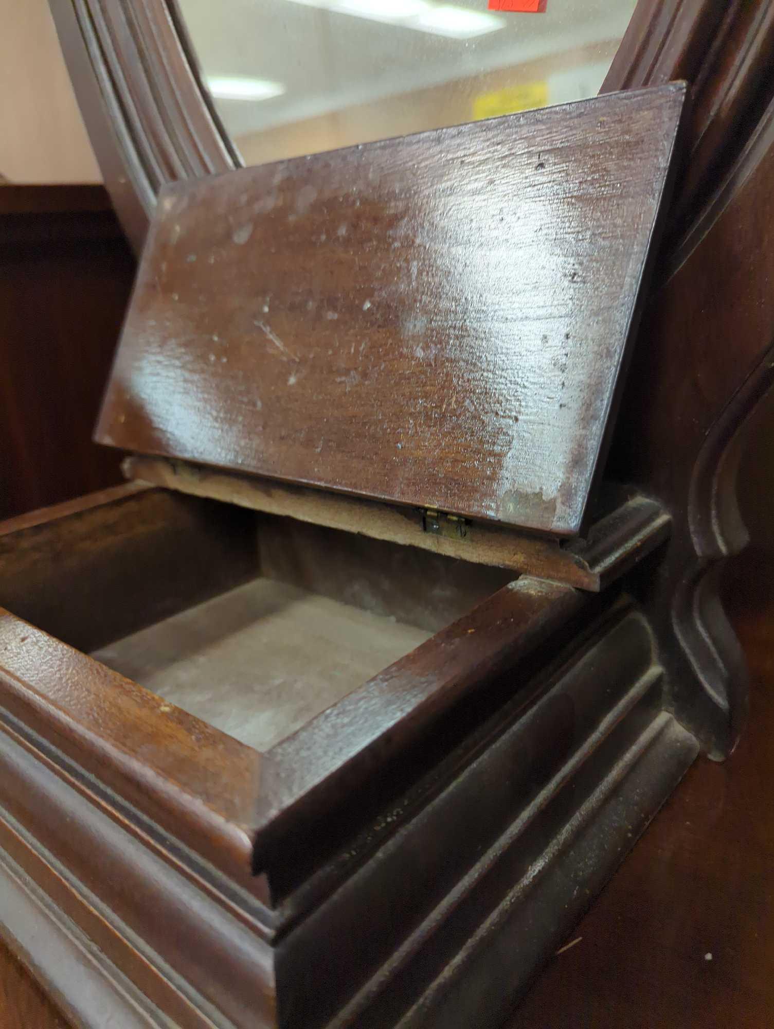 Victorian Mahogany Swing Mirror With A Jewelery Box, Measure Approximately 11 in x 9 in x 29.5 in,