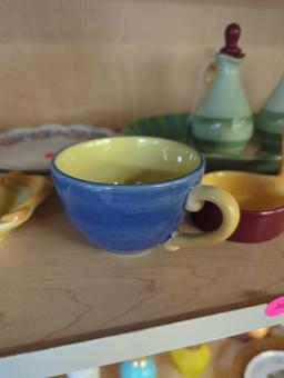 Shelf Lot of Assorted Items to Include, Pistouler 4 Matching Cups, Pistouler 8 Saucers to Match,