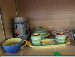 Shelf Lot of Assorted Items to Include, Pistouler 4 Matching Cups, Pistouler 8 Saucers to Match,