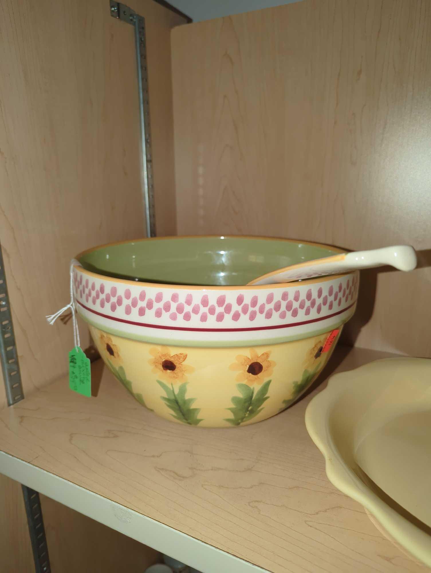 Shelf Lot of Assorted Items to Include, Pistoulet Soup Bowl with Lid, Gail Pittman Nut Dish,