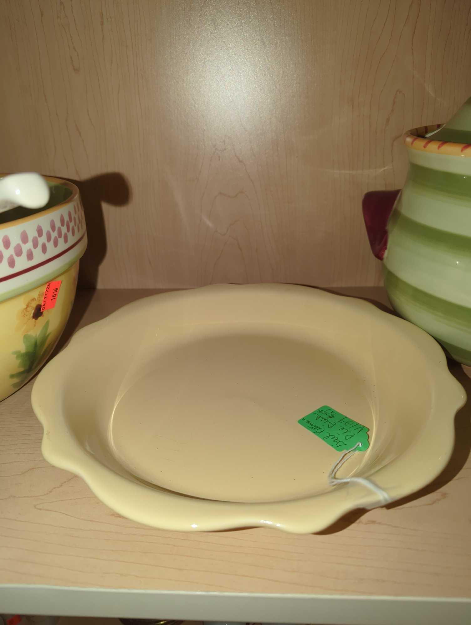 Shelf Lot of Assorted Items to Include, Pistoulet Soup Bowl with Lid, Gail Pittman Nut Dish,