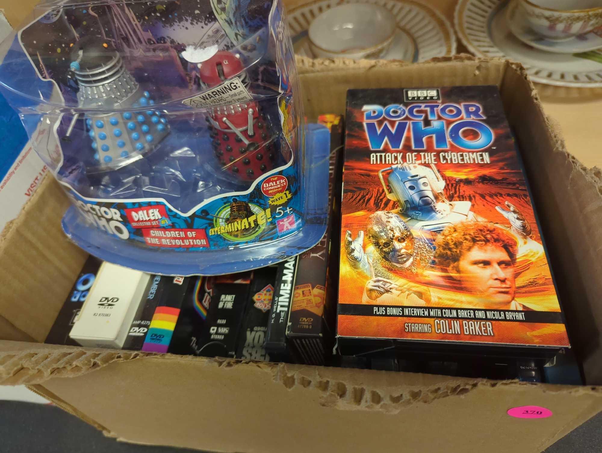 Box Lot of Assorted Items to Include, BBC Doctor Who "Attack Of The Cyberman" Video Tape, Excalibur